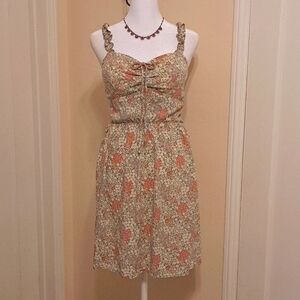 AUW Sundress Olive Green and Pink Floral Scrunched Back Padded Bra Size Medium